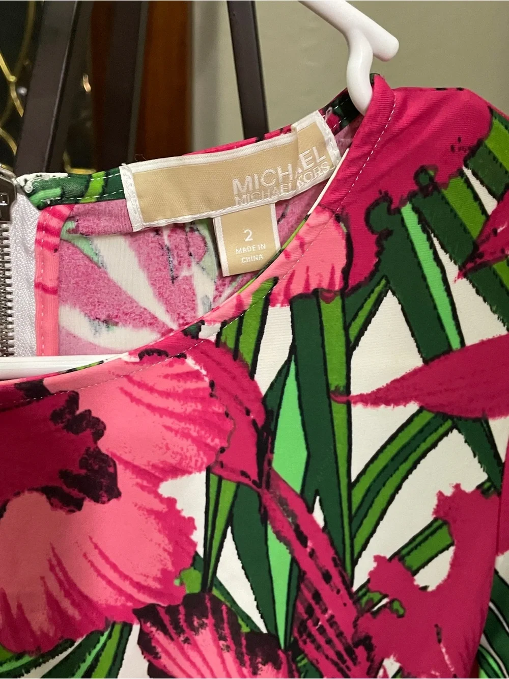 Michael Kors Hot Pink & Green Floral Long Sleeve Bodycon Dress